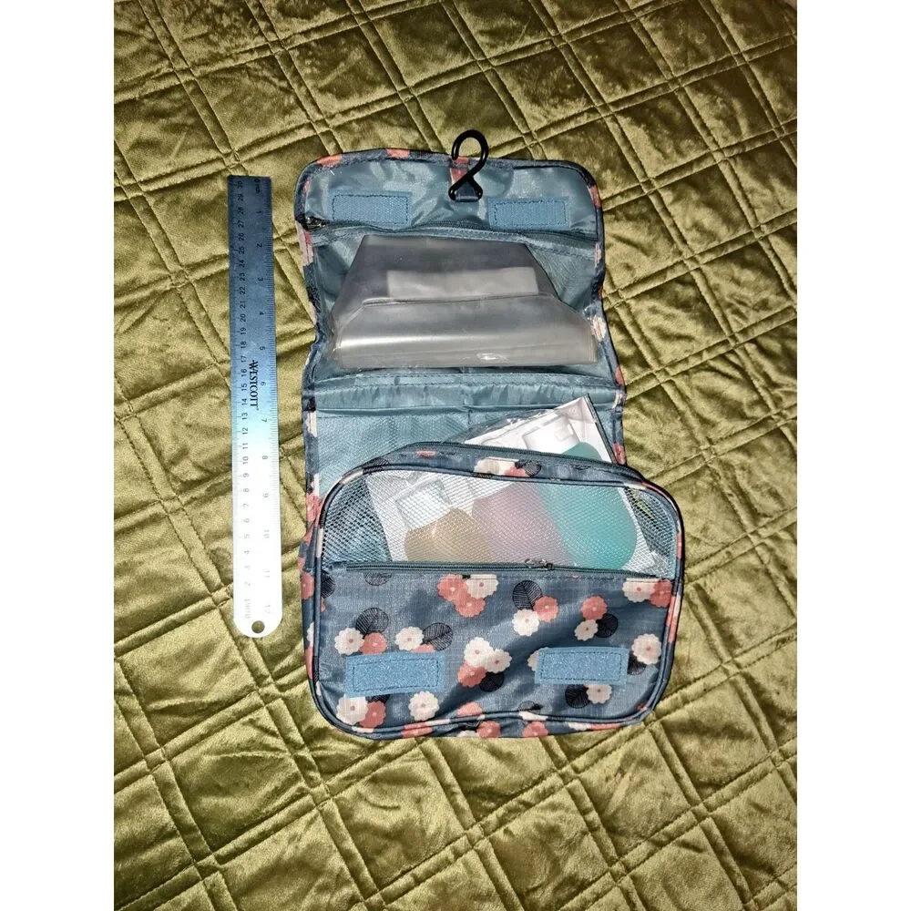 NEW Tri-fold Toiletry Travel Bag with plastic bottles and waterproof shower bag